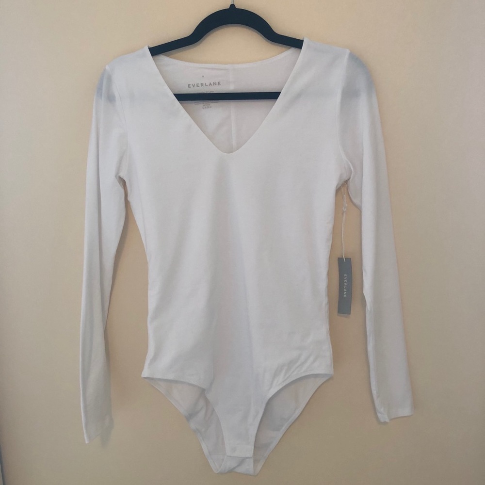 Everlane Long Sleeve v-neck Bodysuit White Medium